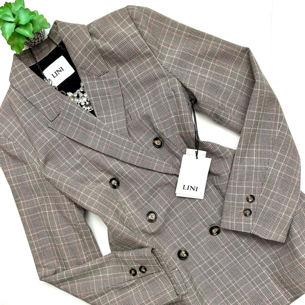 Lini Bloomingdale's Double Breasted Olivia Glen Plaid Blazer Houndstooth XS NWT